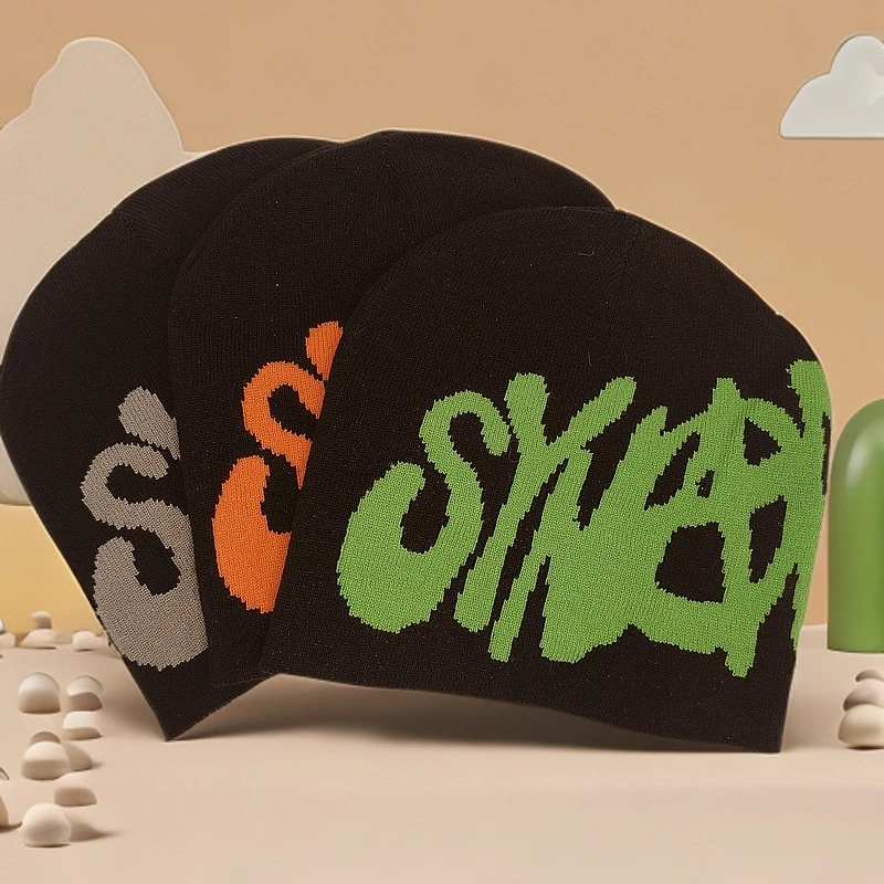 新款时尚百搭套帽子欧美蜘蛛提花针织帽男女街个性欧美毛线保暖帽