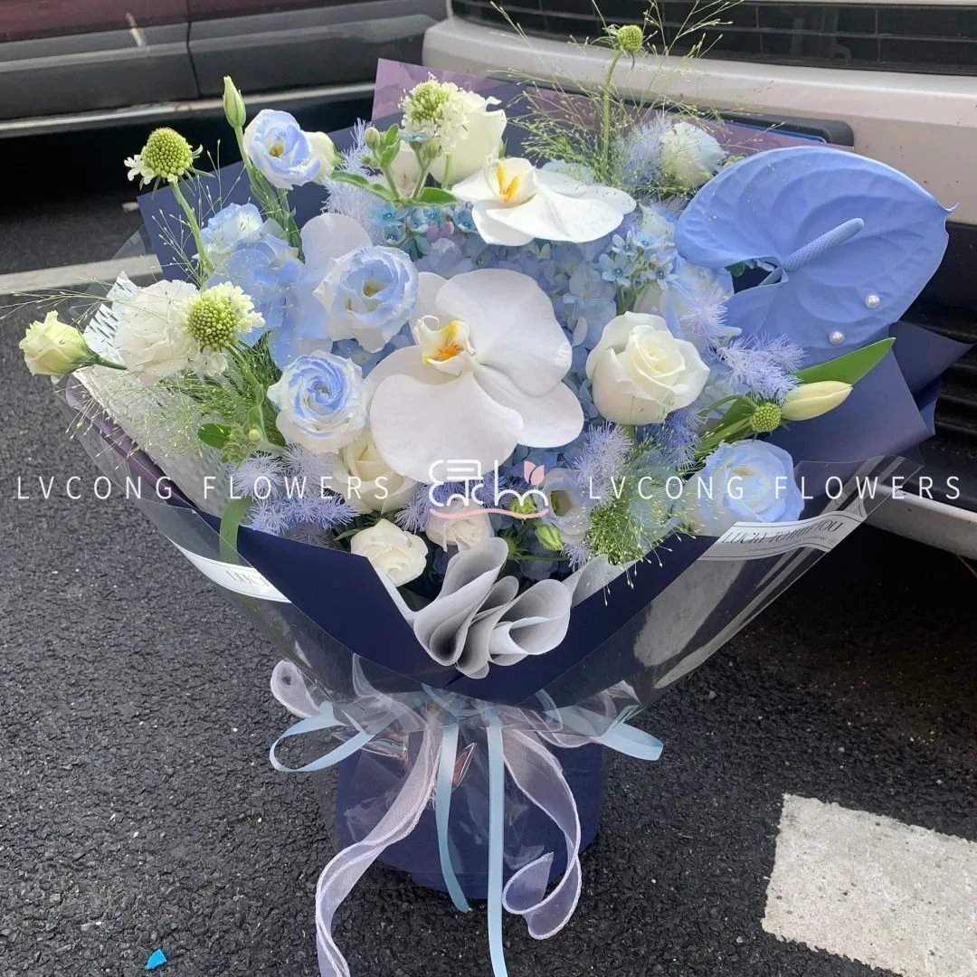 鲜花/花店【温柔岁月】单只蓝绣球搭配桔梗鲜花花束节日礼物/送老婆爱人