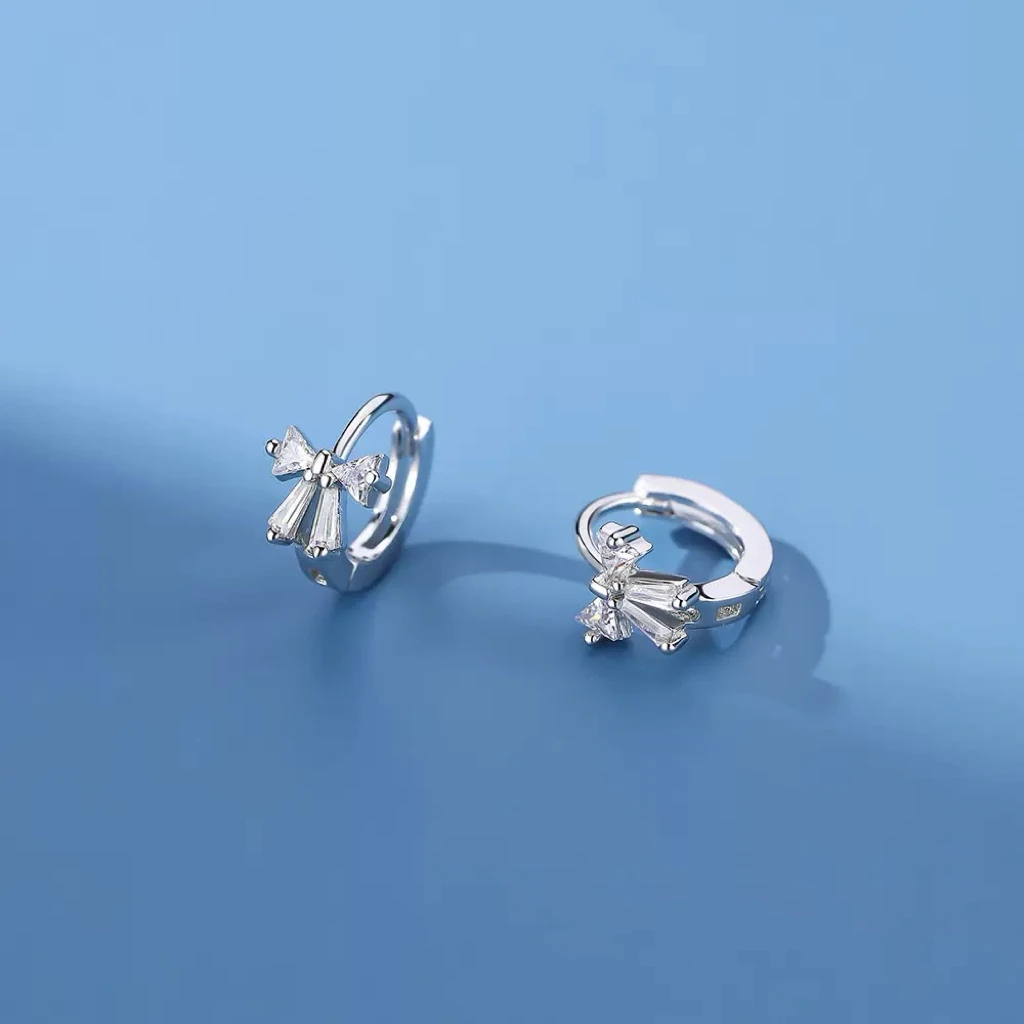 925银合成锆石耳饰 925银蝴蝶结耳扣 清新简约甜美ins风耳饰