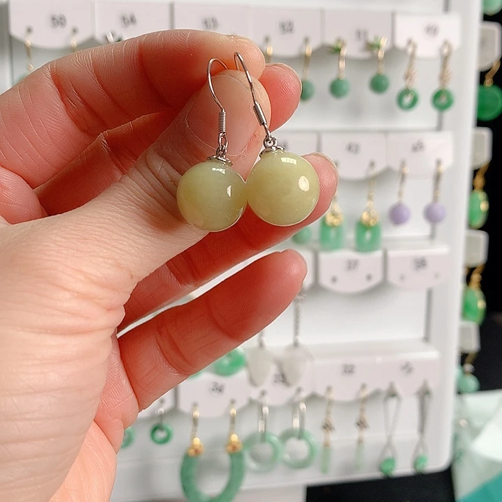 翡翠耳饰银S925镶嵌翡翠