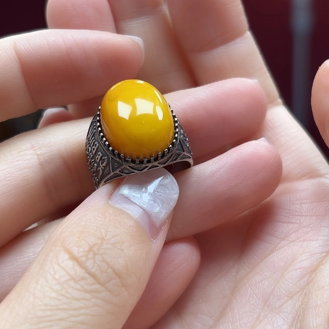 银S925镶嵌蜜蜡手链戒指