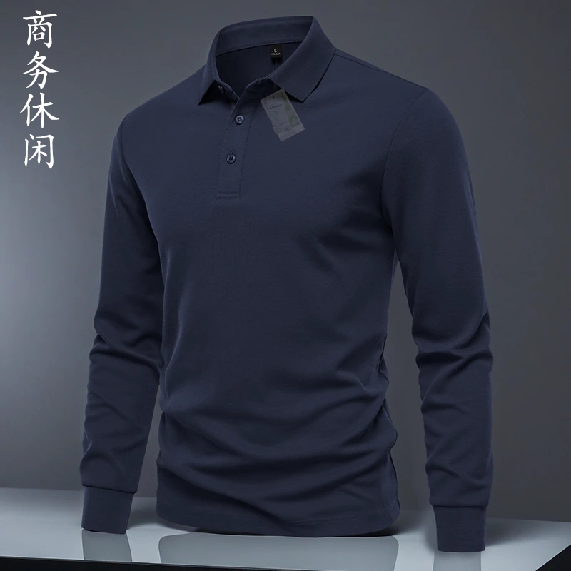 商务男款秋季长袖纯色polo衫男士男装美式感polo衫宽松休闲百搭