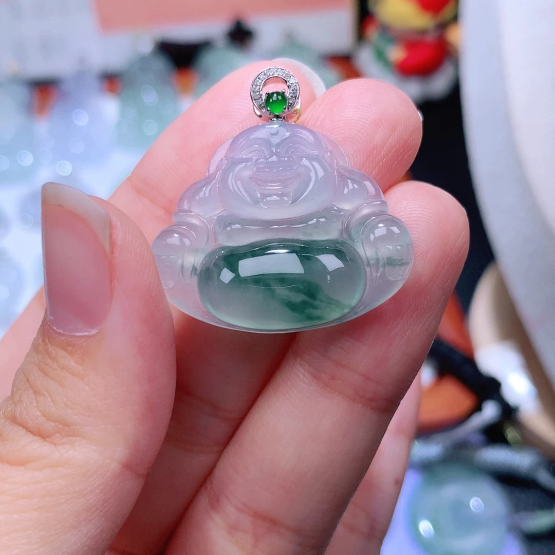 颈饰18K金镶嵌翡翠佛公