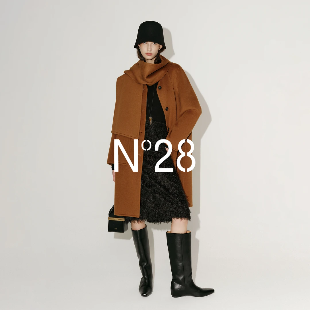 【团长专属】N°28女秋冬中长款带围巾设计毛呢外套8855A1D697
