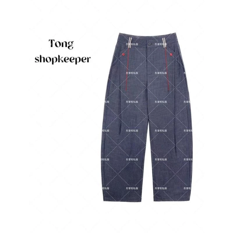 TT-QJ/彤掌柜1682058 夏款凉感亚麻裤明线撞色设计显瘦休闲裤