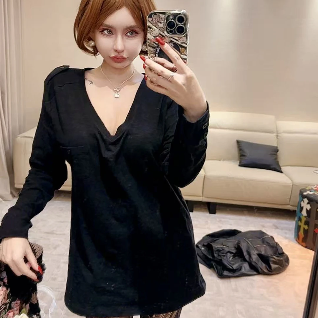 【简约风慵懒】原创设计深V领简约风竹节棉大T