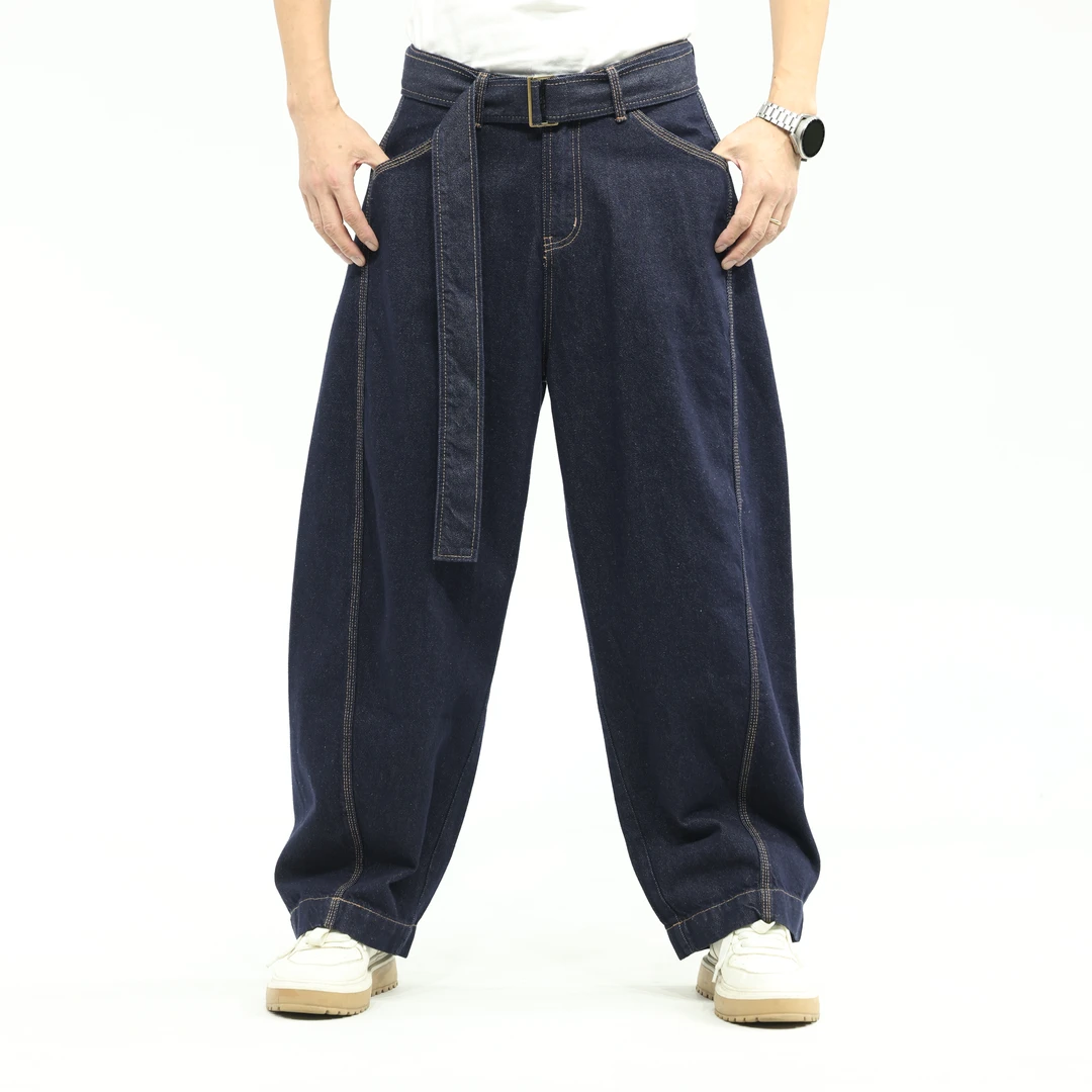2025（陈先生设计款）秋季新款潮流美式复古腰带明线高街阔腿牛仔裤
