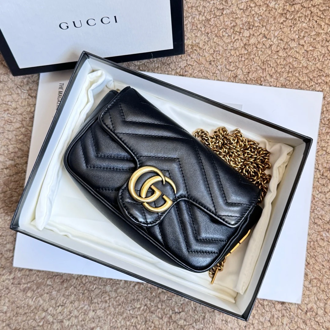 95新 GUCCI/古驰 Gucci 黑金 牛皮 龙虾扣马蒙 mini/619725955