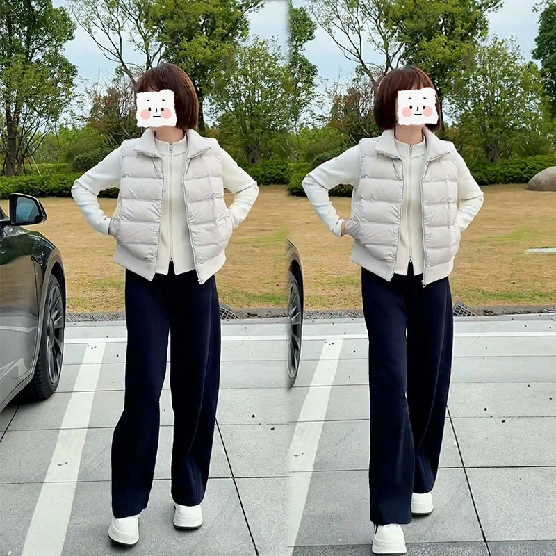 2025秋季新款设计感百搭无袖马甲内搭长袖卫衣女休闲卫裤三件套