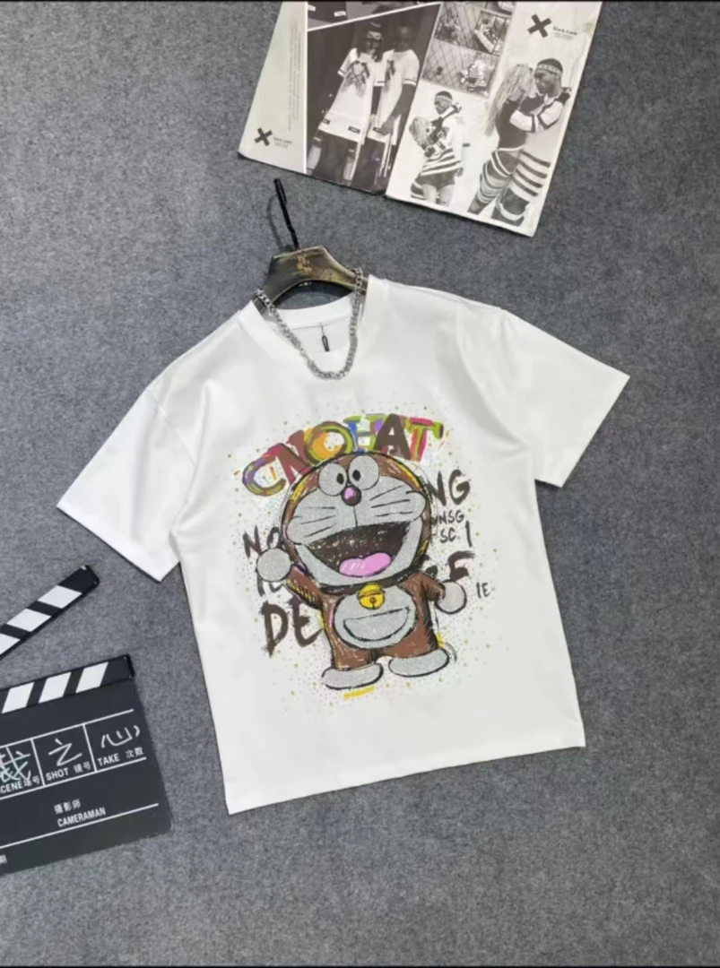 11907潮牌多啦a梦钻短袖轻奢套装潮流恤圆领休闲时尚百搭情侣