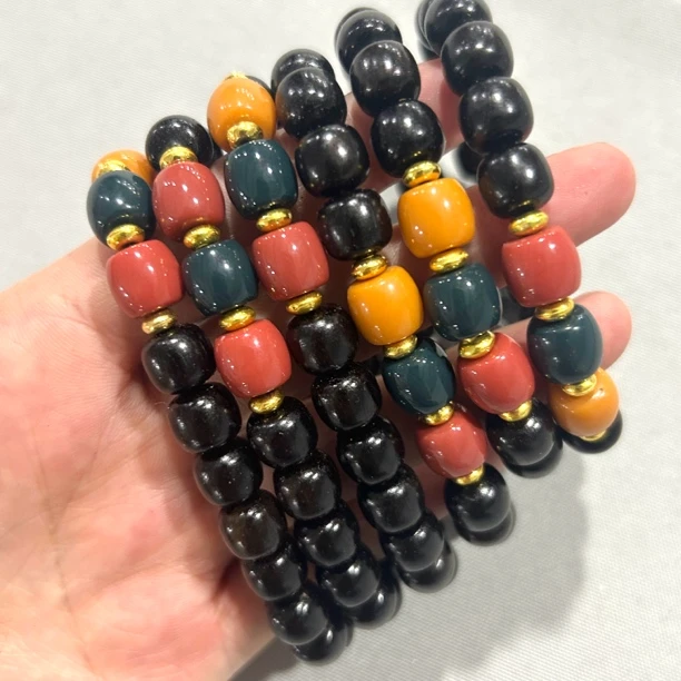 A271  黑檀 卡0.9 带红绿灯桶珠单圈手串