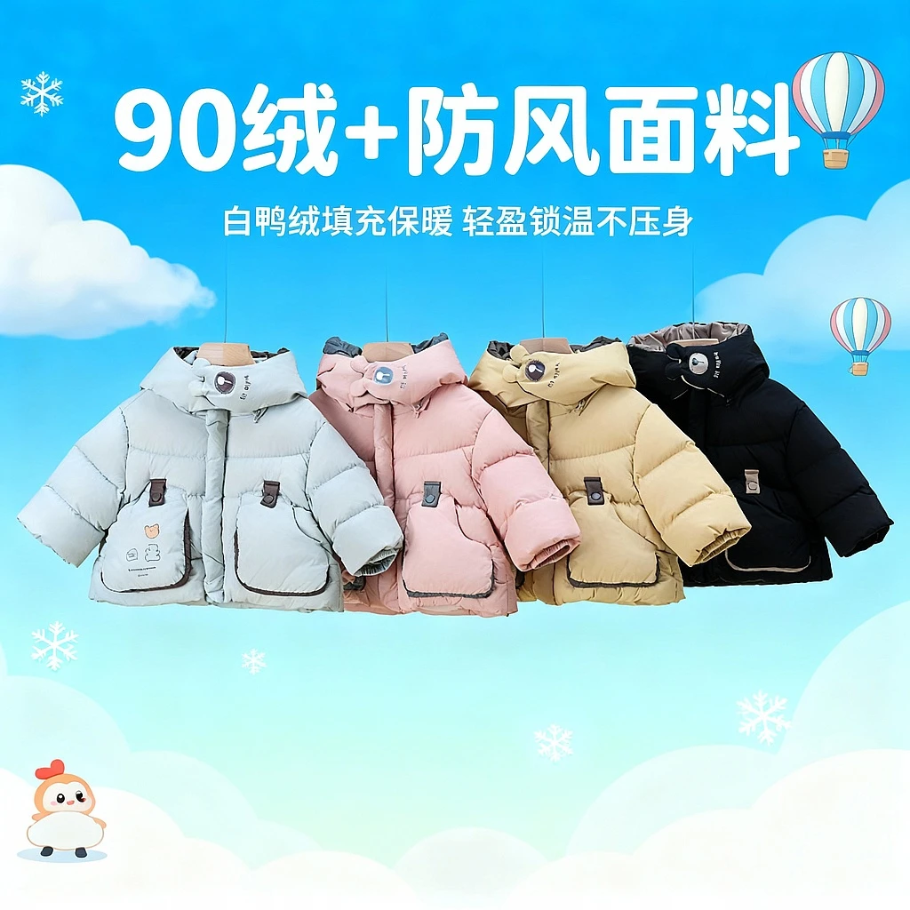 童装冬季羽绒服男女小童加厚卡通保暖衣服宝宝连帽外出服过冬衣服