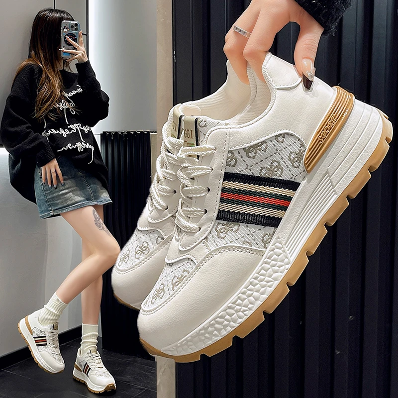 小众设计时尚休闲浅口系带厚底增高老爹鞋女2025年新款女鞋