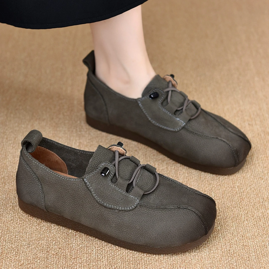 头层牛皮复古女鞋，牛津软底