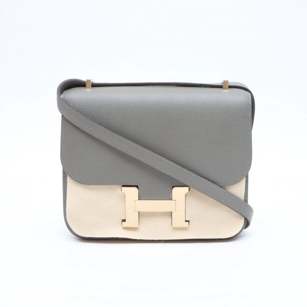 99新 Hermes/爱马仕 小花6花 康康19 带镜子积雨云灰 EC皮 B刻包