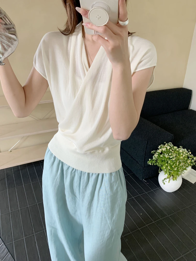 【潘潘.688888】冰蚕丝2025年夏季新款法式纯色套头针织衫