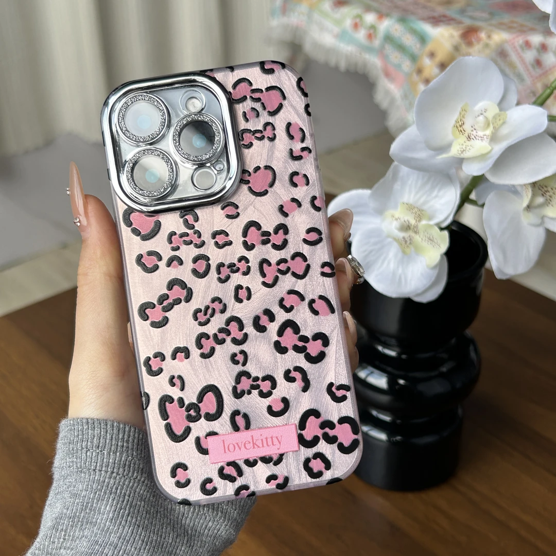 粉色豹纹适用华为苹果16pro手机壳15/14镜头膜13/12羽纱防摔小米