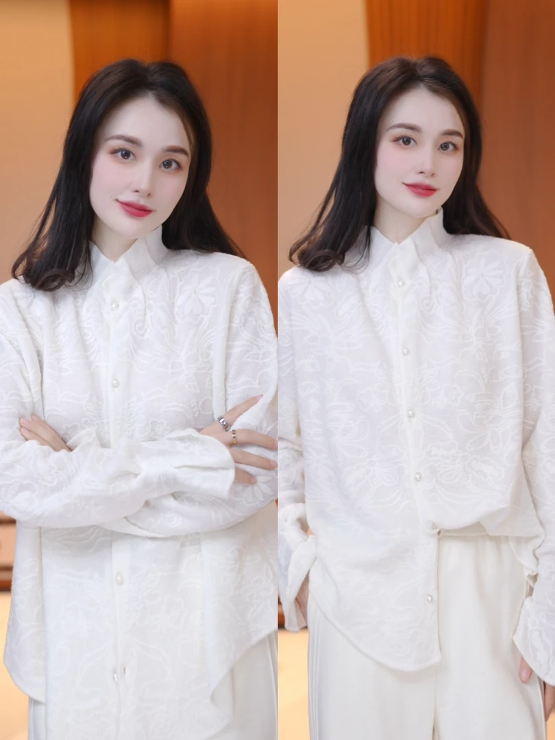 JDND轩羽【月白绣花】100绵羊毛 气质刺绣花边领针织衫XY256991