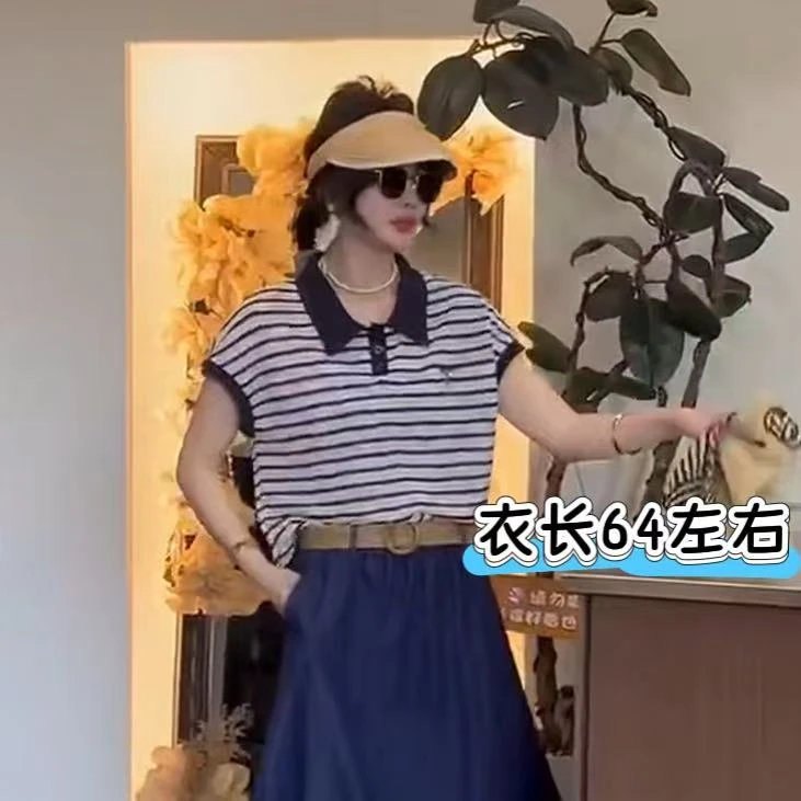 凤儿家-66089 polo领刺绣条纹上衣