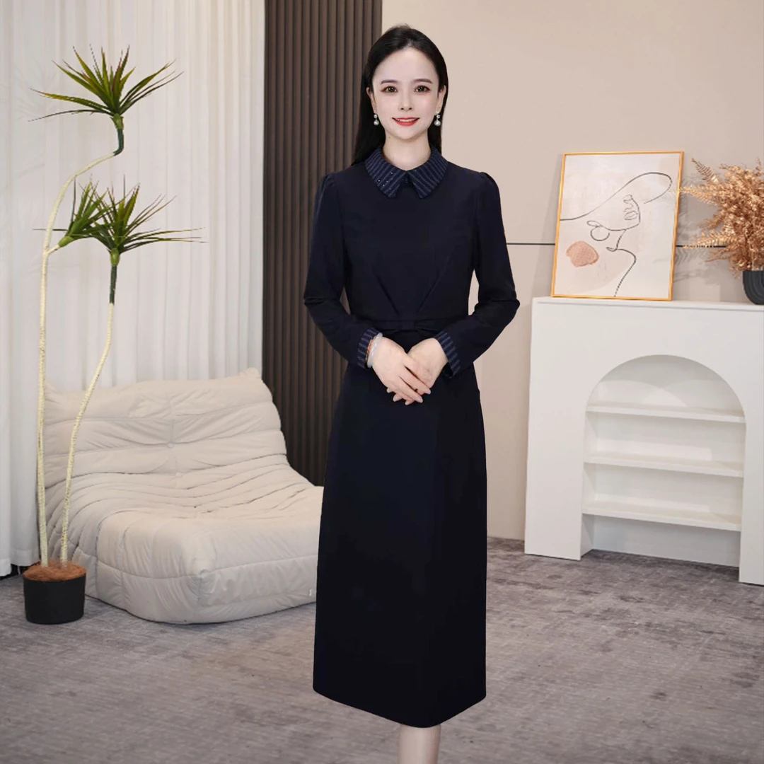 连衣裙假两件显瘦气质长袖洋气翻领时尚打底秋冬显瘦气质长袖洋气