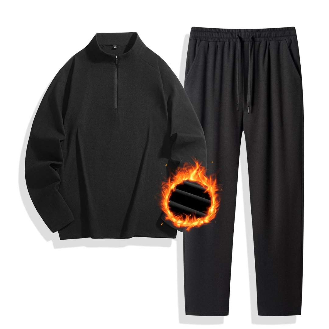 YS立领休闲运动套装冬季加绒男套装加厚户外时尚保暖