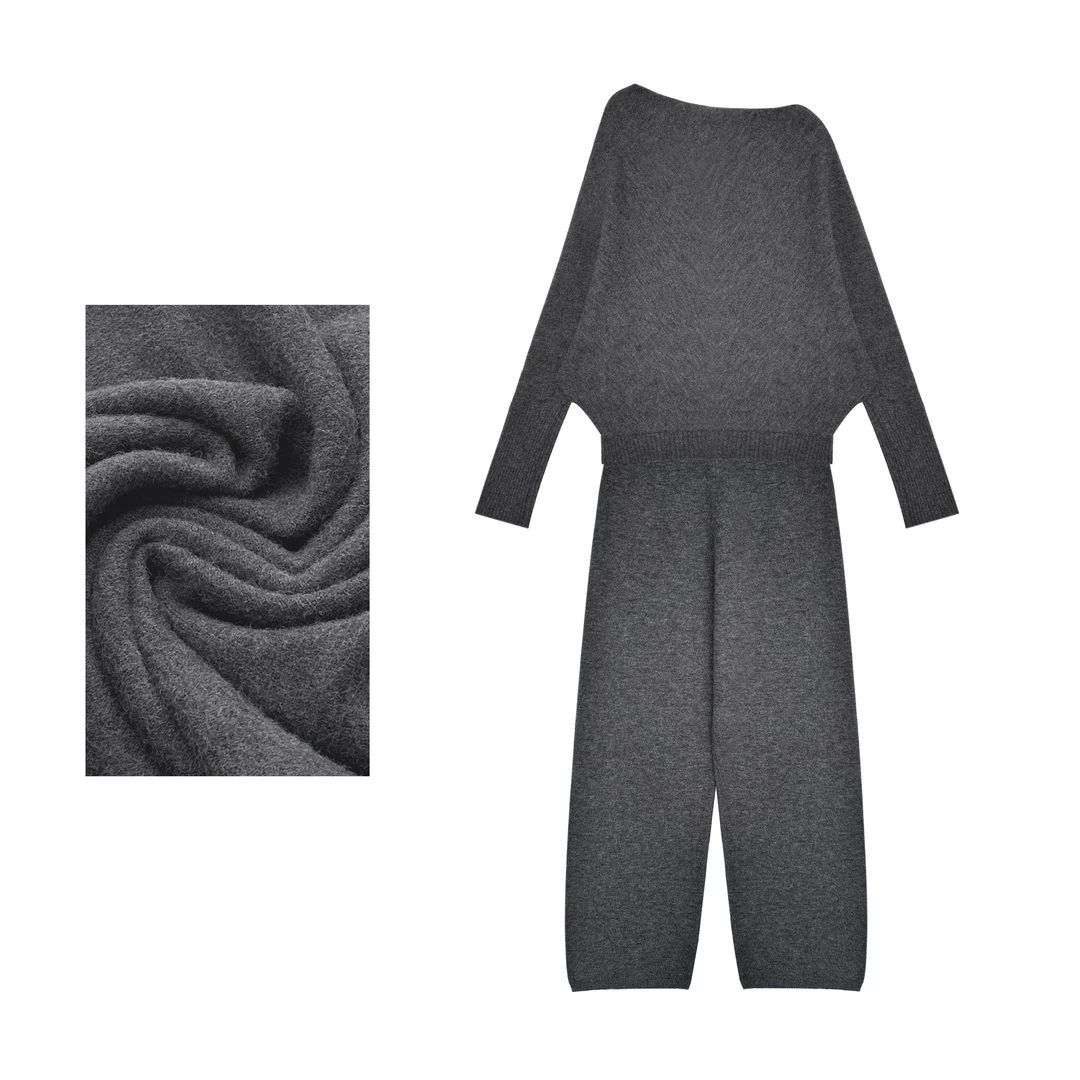 【嘉姐高定】静奢风设计师极简风纯色长款休闲风套装针织639004