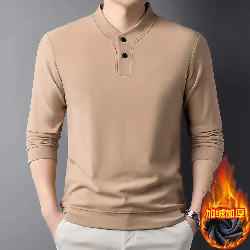 【双面德绒】秋冬加绒加厚高档男士保暖长袖T恤中年休闲打底衫上衣