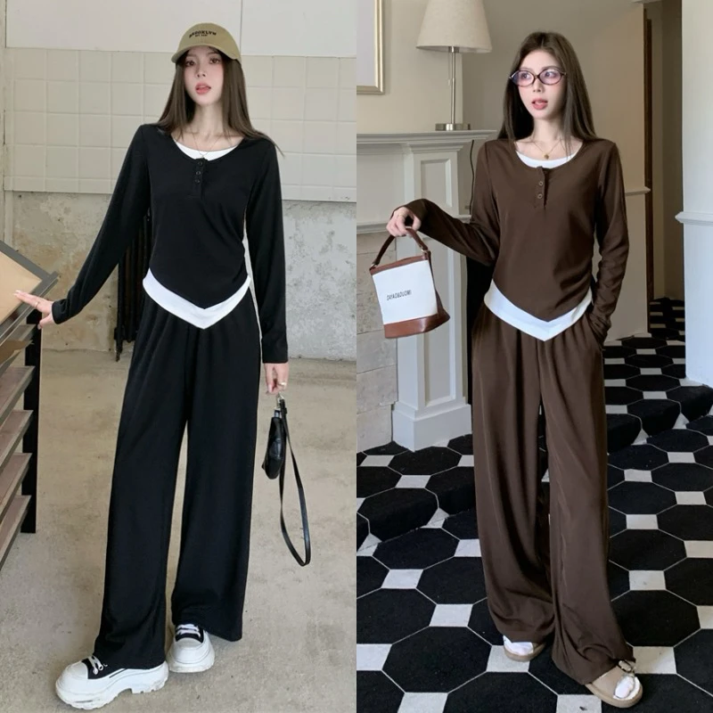 大码女装胖MM2025春季长袖阔腿裤时尚休闲两件套装