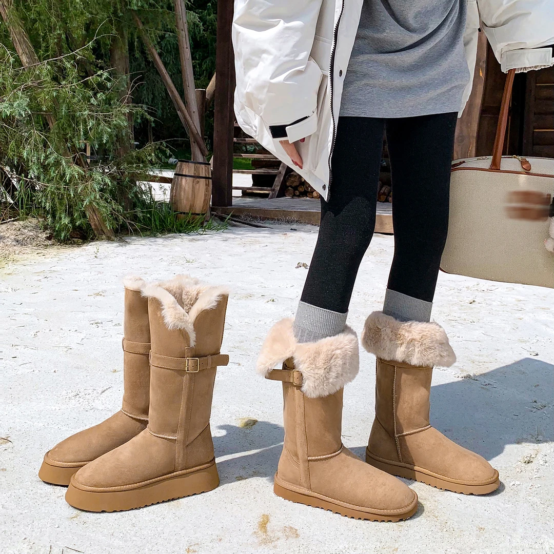 诗博尼·【4cm】34-42绒面/混纺/混纺冬季新款显瘦时髦保暖雪地靴女