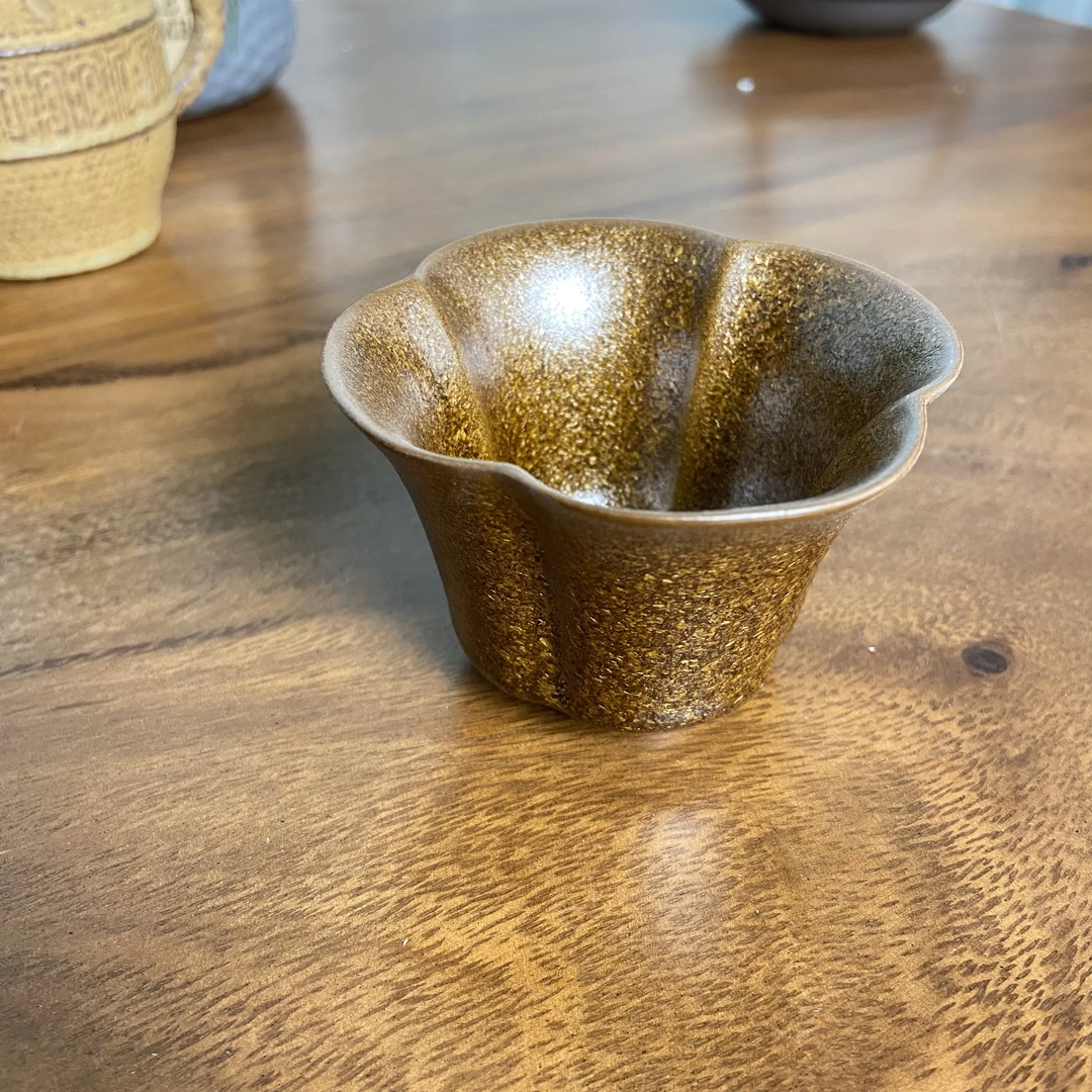 【沙金釉】四叶花口杯.3721.中式全釉烧品茗杯主人杯客杯