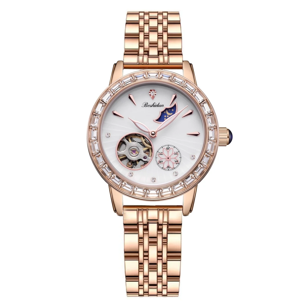 时尚气质轻奢日月星辰镂空全自动机械钢带女士表9112L专属-1