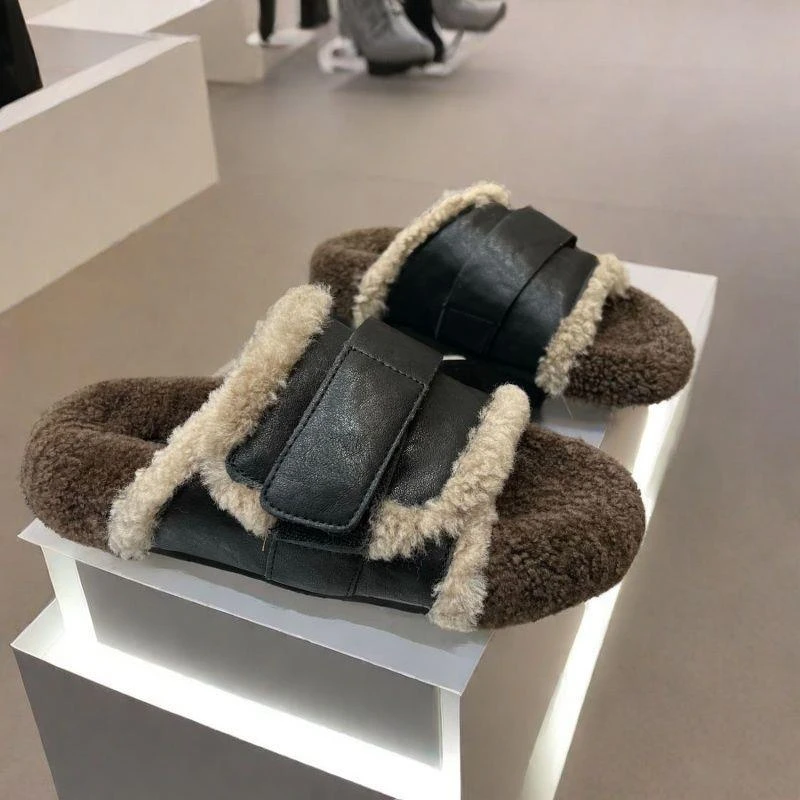 小众设计高底厚底毛毛鞋的妇女穿在外面2025年覆古带拖鞋