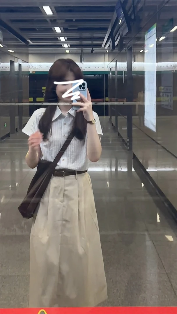 【小个子定制】小个子盐系穿搭条纹短袖衬衫半身裙减龄洋气两件套装