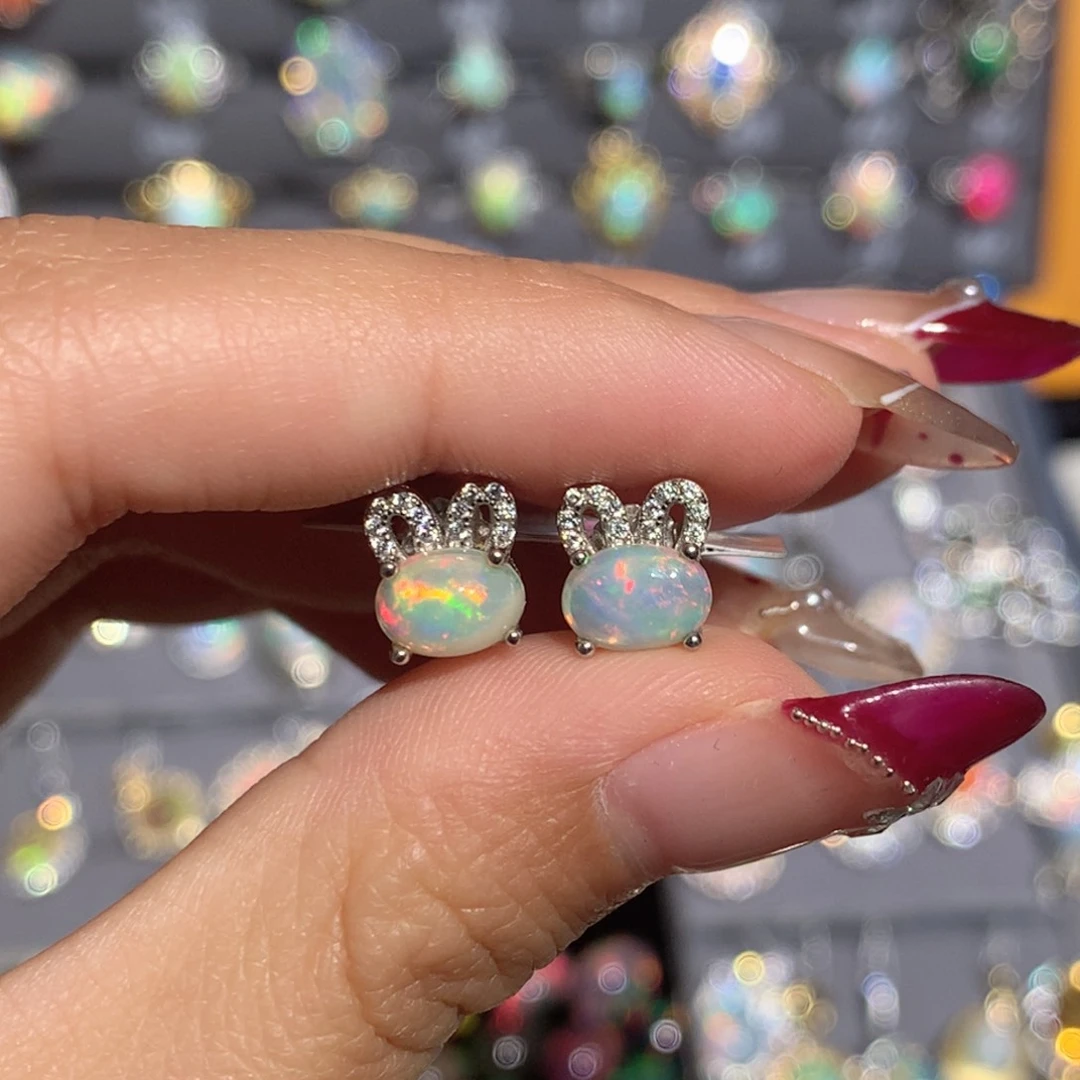 欧泊银S925镶嵌欧泊耳饰y