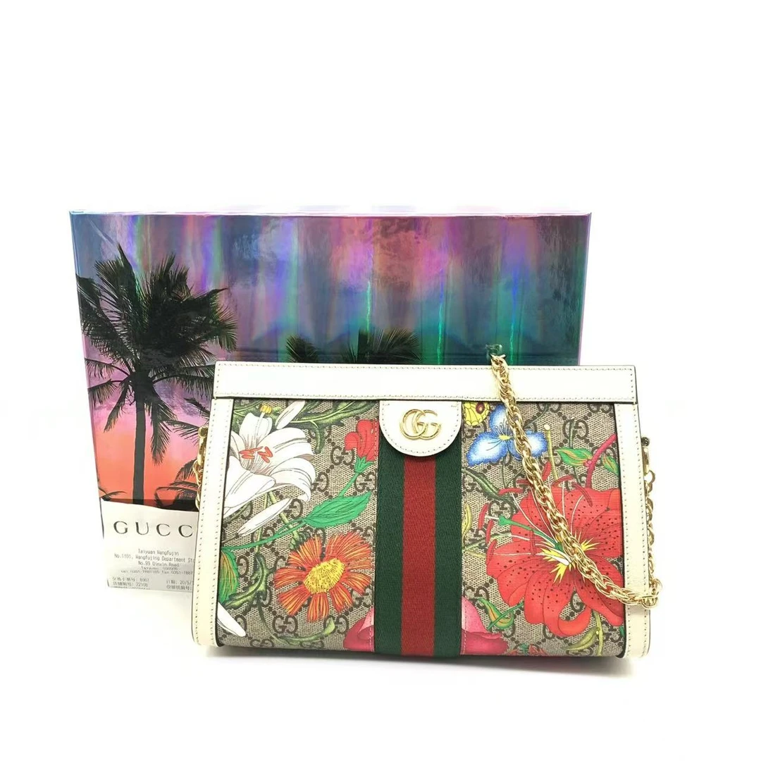 未使用 GUCCI/古驰 【安则专属】白色花卉中号夹子包