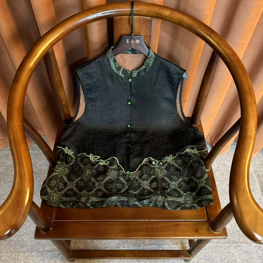 【翡翠】 中国风气质显瘦中长款春夏马甲民族风高档中式上衣无袖