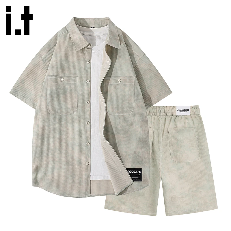 i.t:CHOCOOLATE速干工装套装2025夏季日系休闲短袖衬衫短裤一整套
