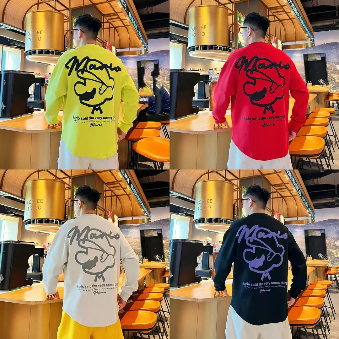 小众时尚设计感刺绣立体发泡卡通印花情侣同款圆领长袖套头卫衣