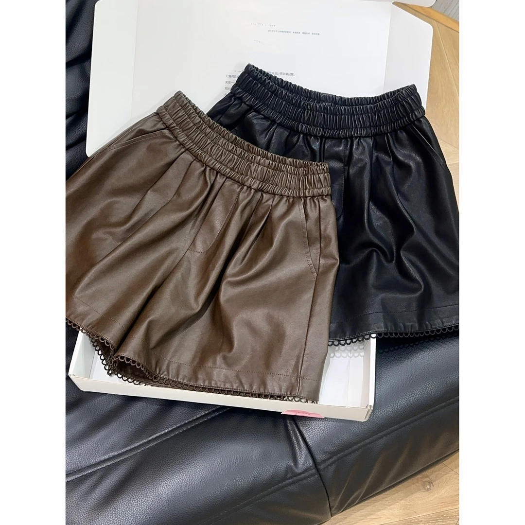丨早秋新款休闲复古时尚百搭高腰短款皮裤 MDY0724
