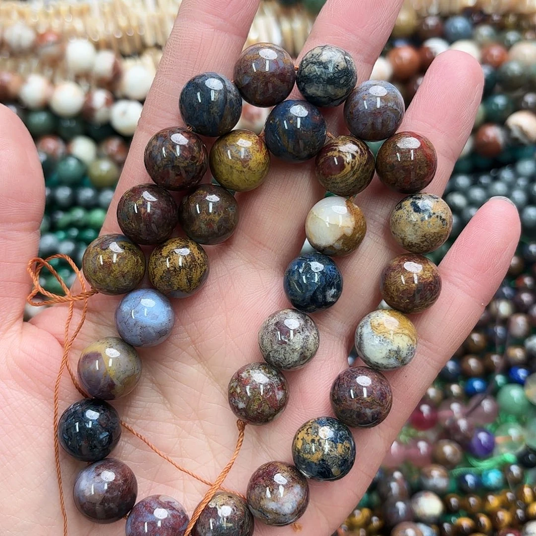 玛瑙/玉髓未镶嵌珠宝半成品卡13彼得石圆珠一条