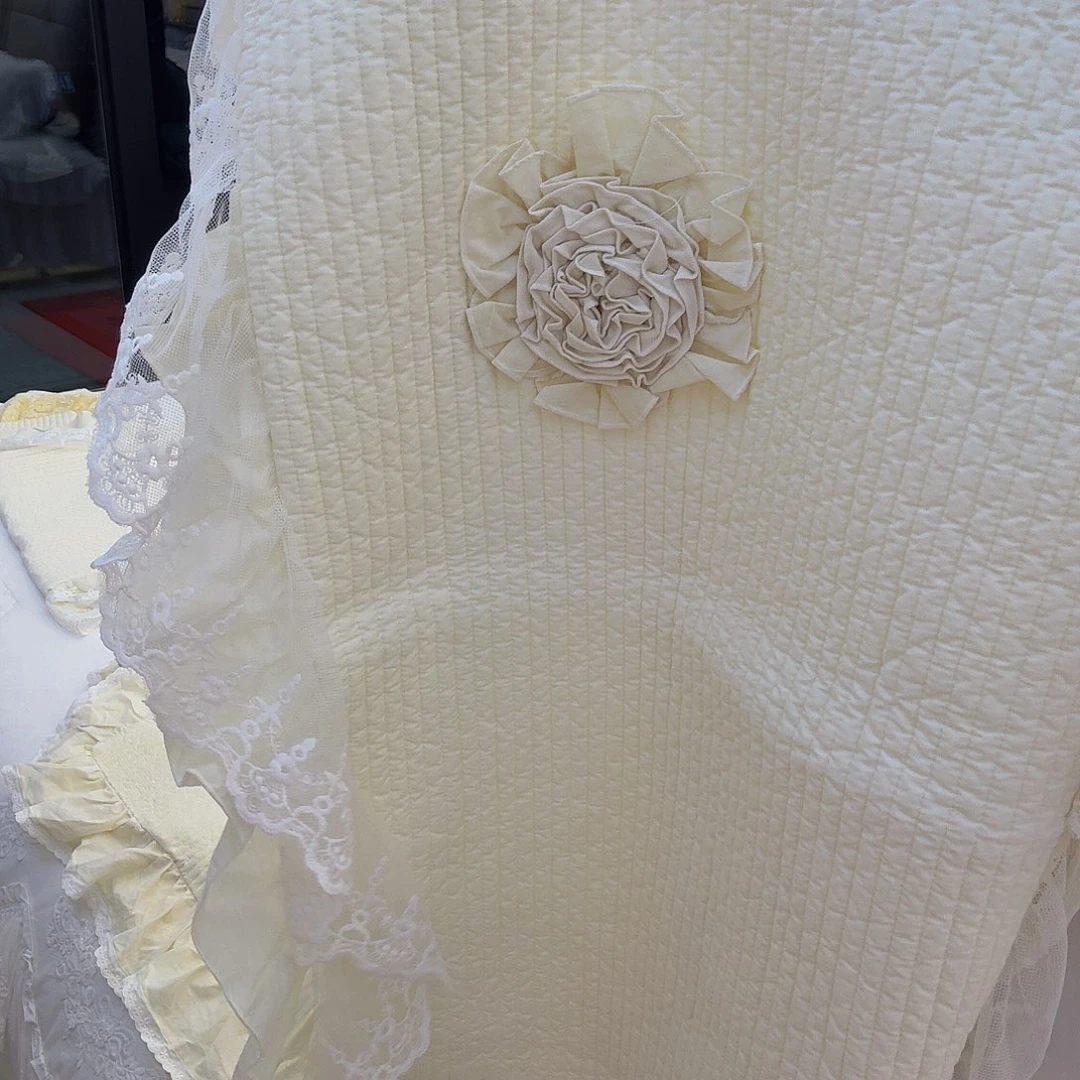 棉特价纯棉枕套奶白色蕾丝边一对