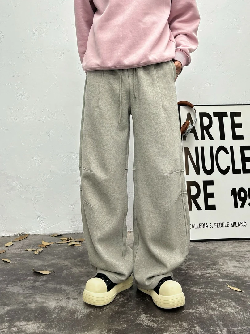 Sxer(高品质）男休闲裤重磅水洗质感加绒垂坠感拖地微弯刀直筒裤