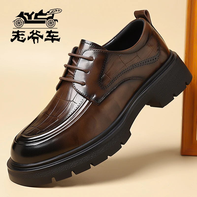 【意大利老爷车】高端手工秋冬新款皮鞋男商务休闲男鞋增高德比鞋