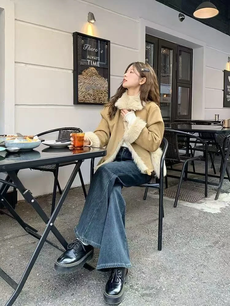 外套女冬短款高级洋气翻领绑带保暖上衣