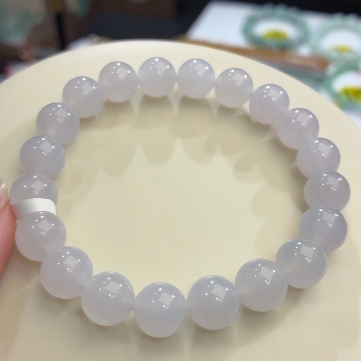 翡翠未镶嵌手链冰胶浅紫卡9.8