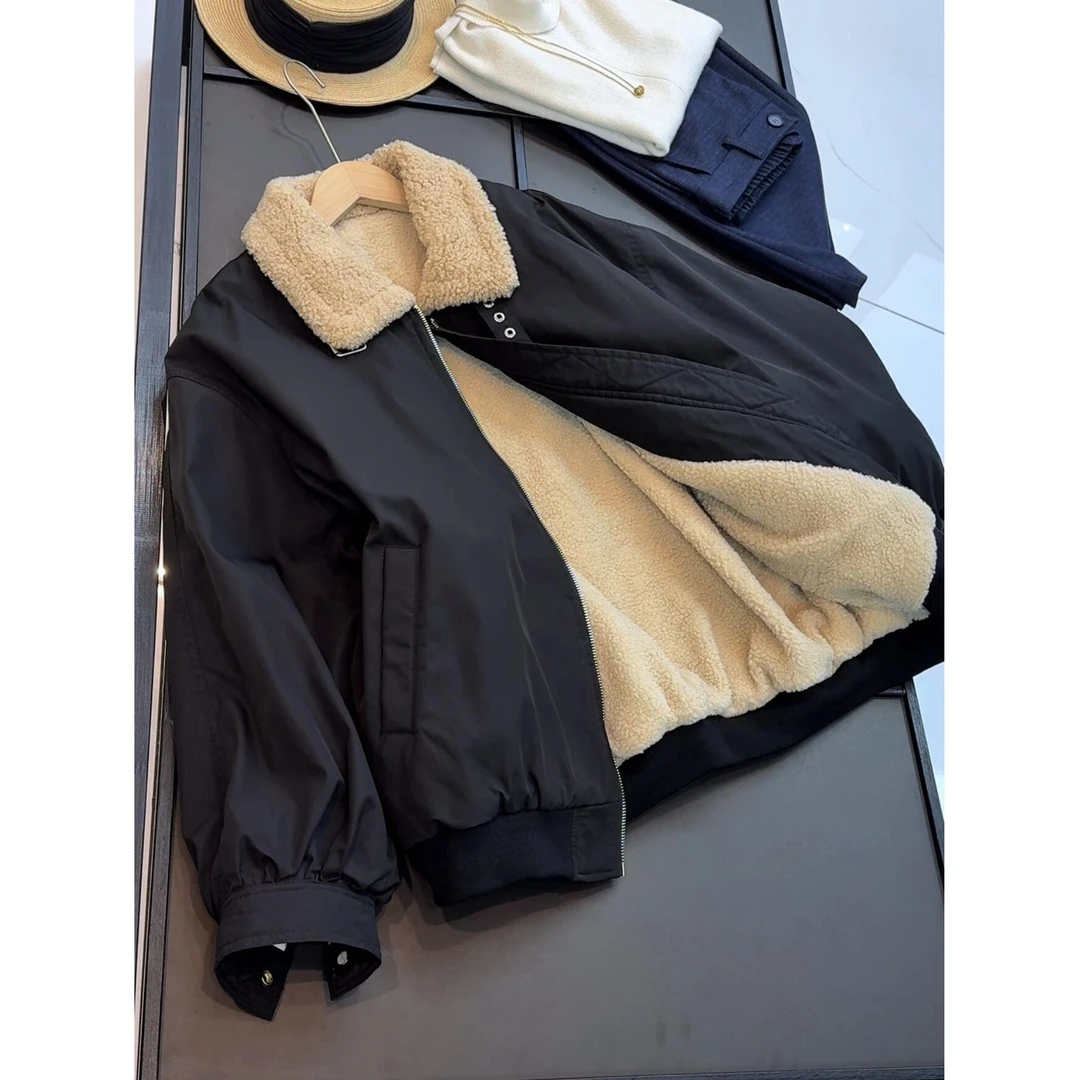 韩版拼接翻领工装派克服加绒加厚保暖球服外套