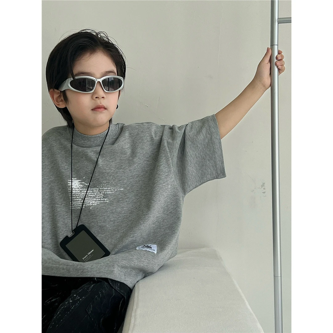 in 爱：sn25夏季男童简潮数字贴标纯棉半袖韩版儿童小众短袖潮8279