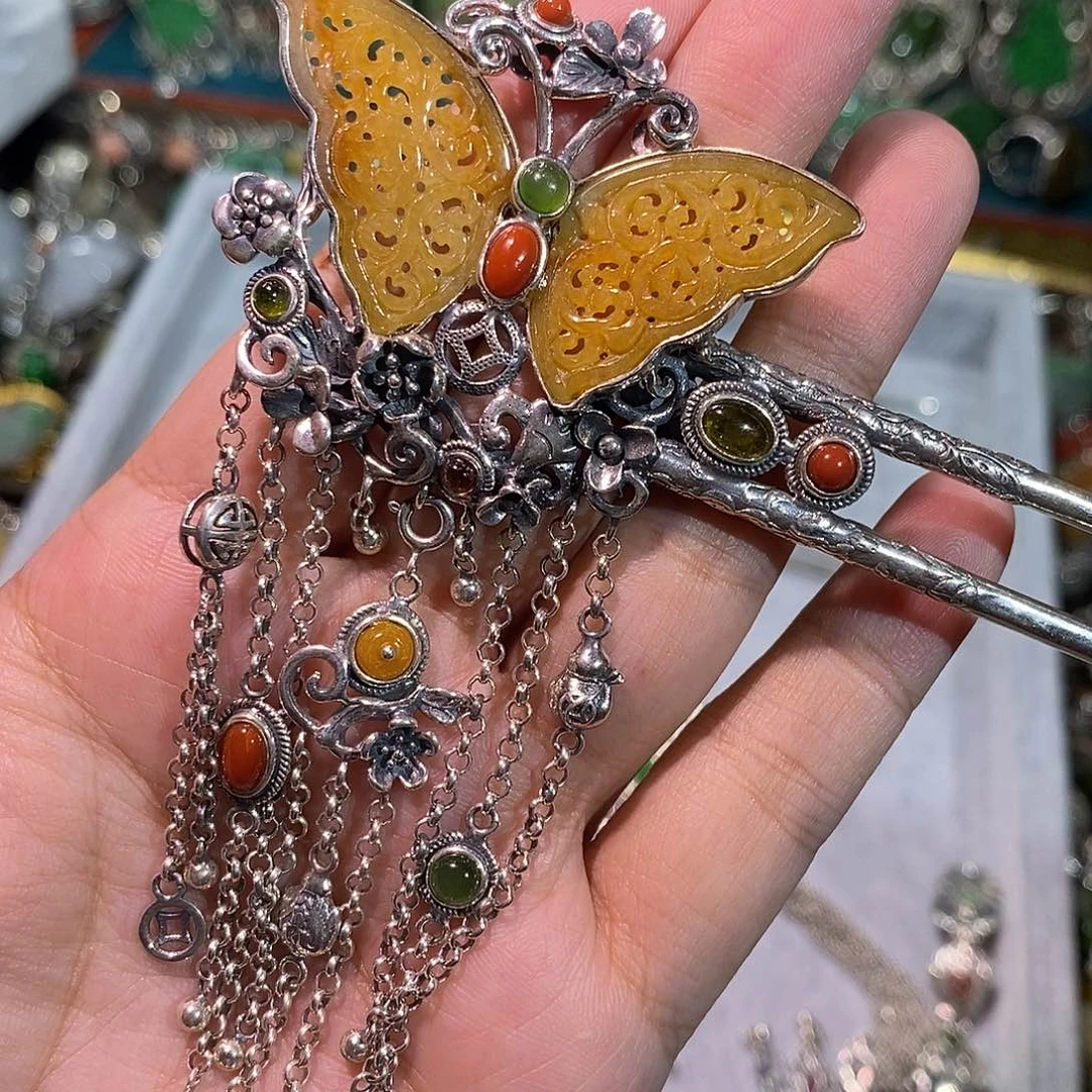 散珠翡翠发簪炸炸炸