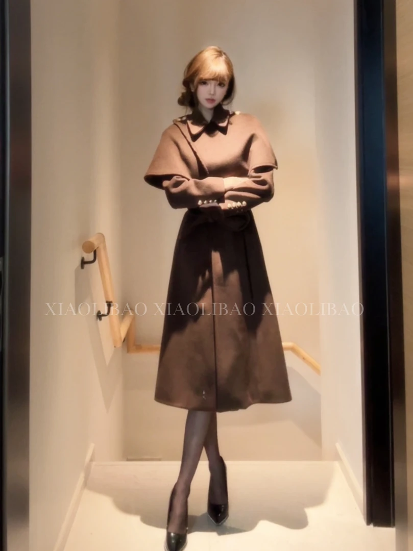 女赫本风毛呢外套显瘦女士呢大衣百搭时尚宽松风衣冬季羊毛大衣