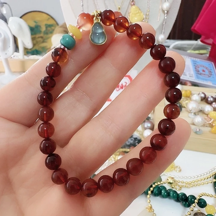 血珀未镶嵌手链6.1加设计款隔珠天然有纹理